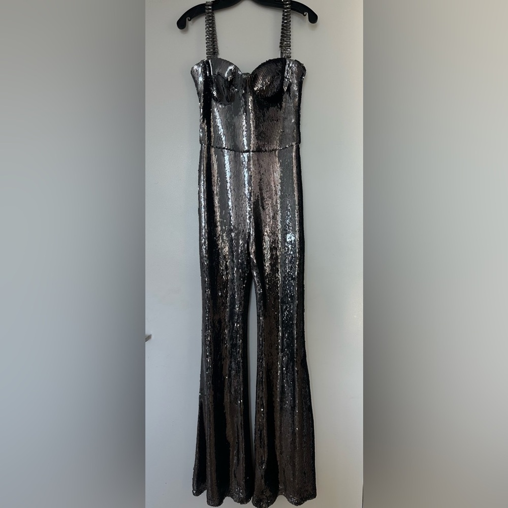 NADINE MERABI Beverly Silver Sequin Jumpsuit - Picture 8 of 15